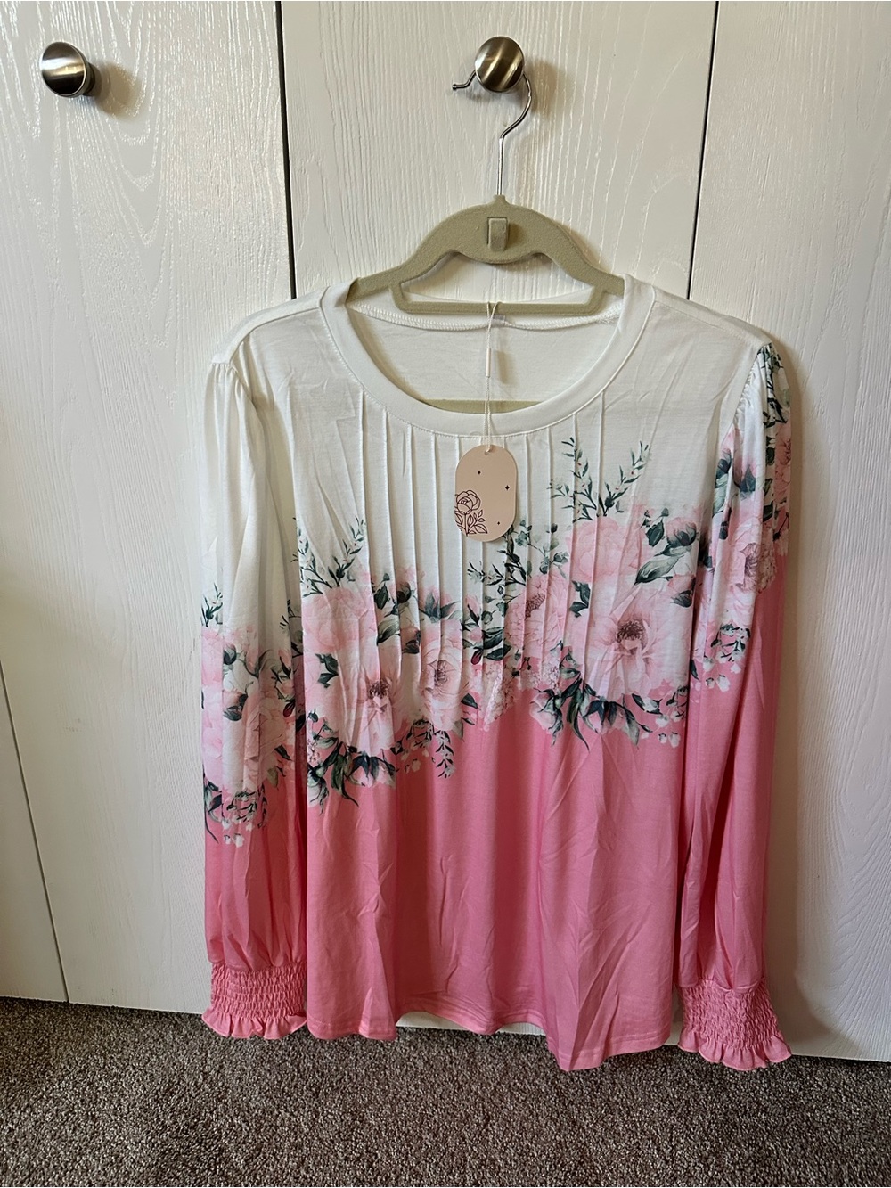 Zeagoo Women’s Floral Gradient Long-Sleeve Top - Pink/White